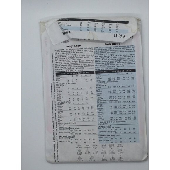Butterick Sewing Pattern B4593 Girls 6 Above Knee A-Line Skirts Size 7 8 10 2005 - Picture 5 of 5